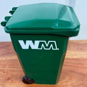 Waste Management WM Miniature Green Trash Bin Rolling Desktop Organizer Toy